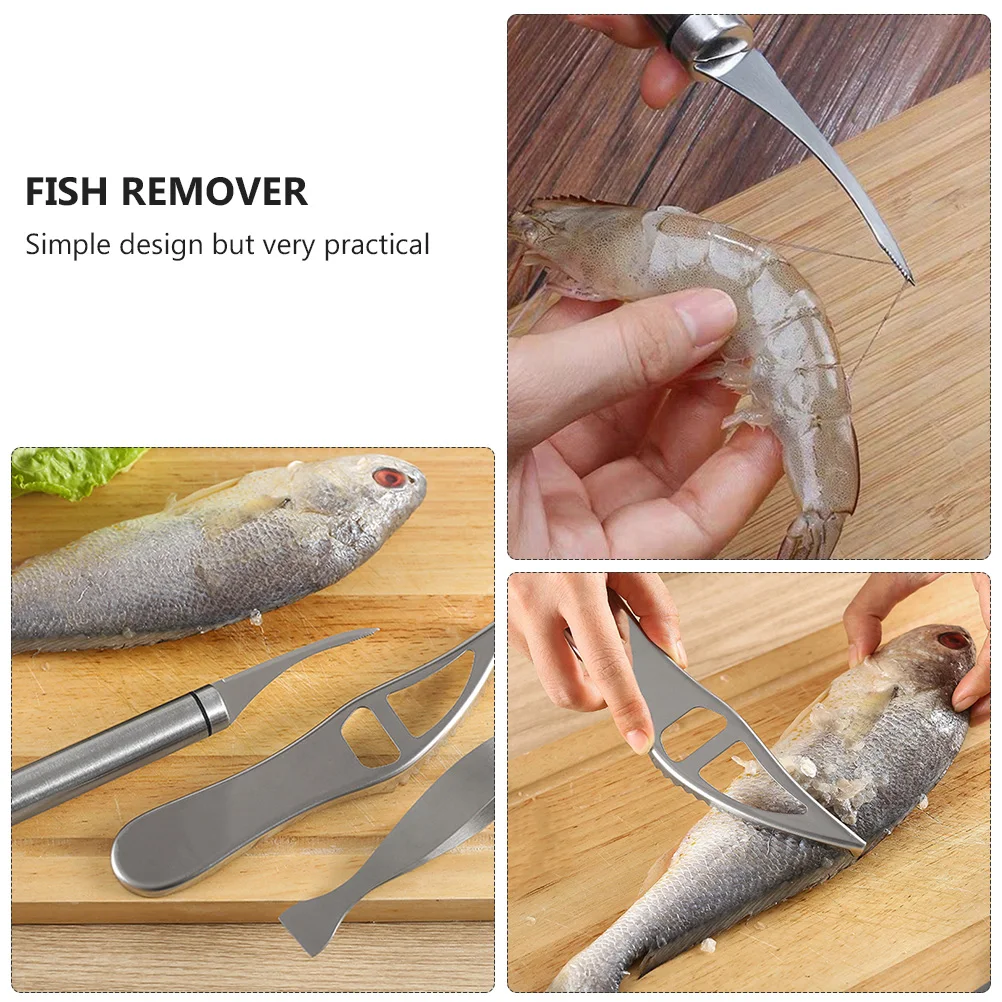 

Set Stainless Steel Scraper Tool Remover Fishbone Tweezer Shrimp Deveiner Seafood Kitchen Gadgets Practical
