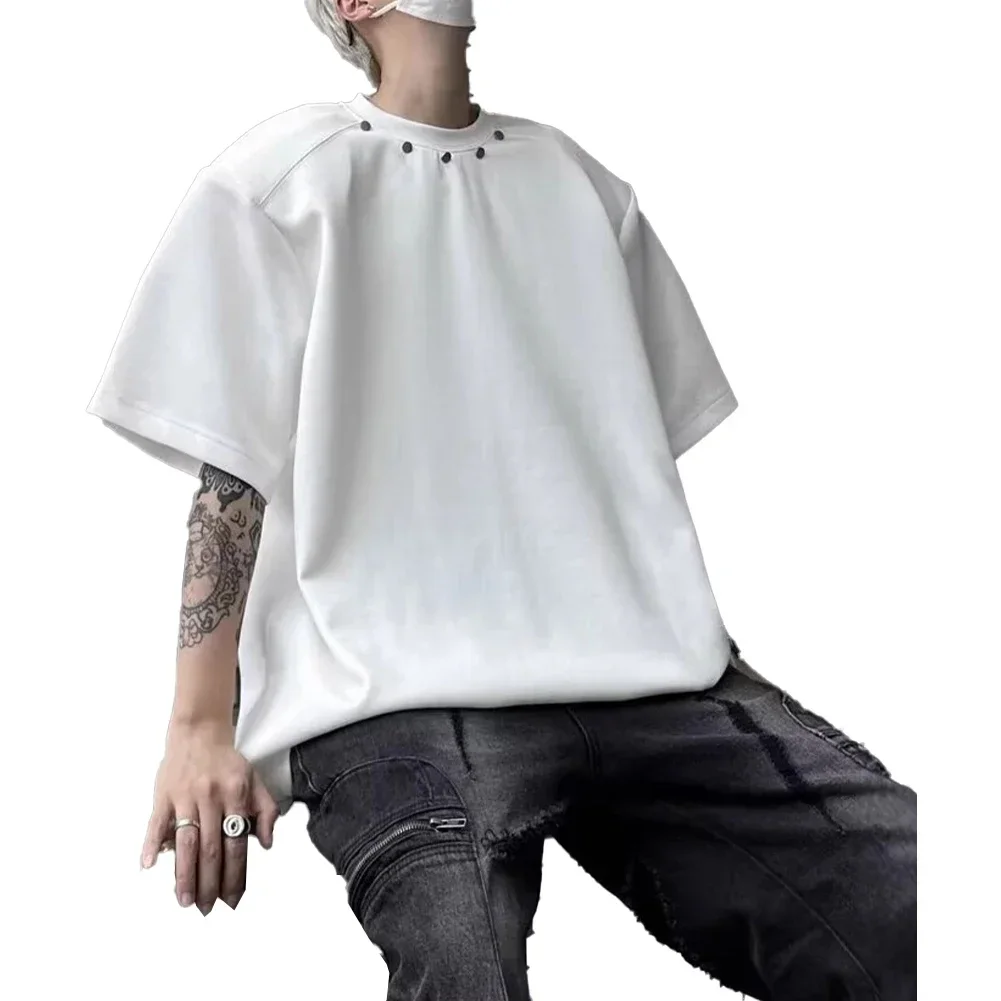 

Men HipHop Loose Korean Solid Color Short Sleeve Crewneck Y2K Streetwear T-Shirt