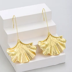 Fashion Exaggerated Ginkgo Leaf Ear Hook Earrings For Women Creative Simple Gold Silver Color Metal Earring Jewelry Brincos