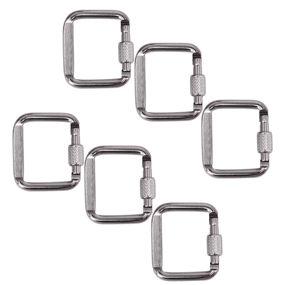 

6 Pcs Camping Button Durable Keychains Carabiner Portable Climbing Buckle Square Aluminum Outdoor