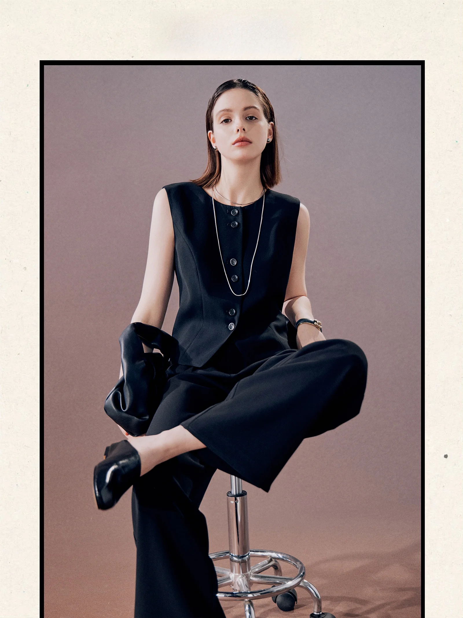 

Комплект Zhaodaxi: Ретро-жилет и прямые брюки с высокой талией, женский модный деловой костюм из ацетатного волокна, короткий жакет с пуговицами