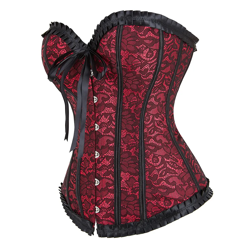 Women Sexy Brocade Floral Lace Up Corset Waist Cincher Body Shaper Vintage Flowers Overbust Corset Bustier Lingerie Top