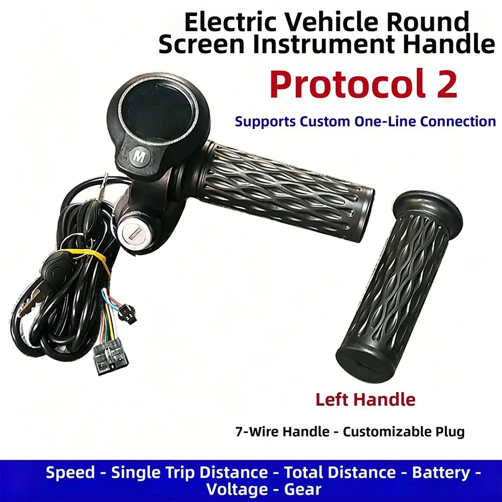 

E-Bike Handlebar Throttle Set Electric Bicycle Round-Screen Display, Speed Mileage Monitor Throttle Grip Set