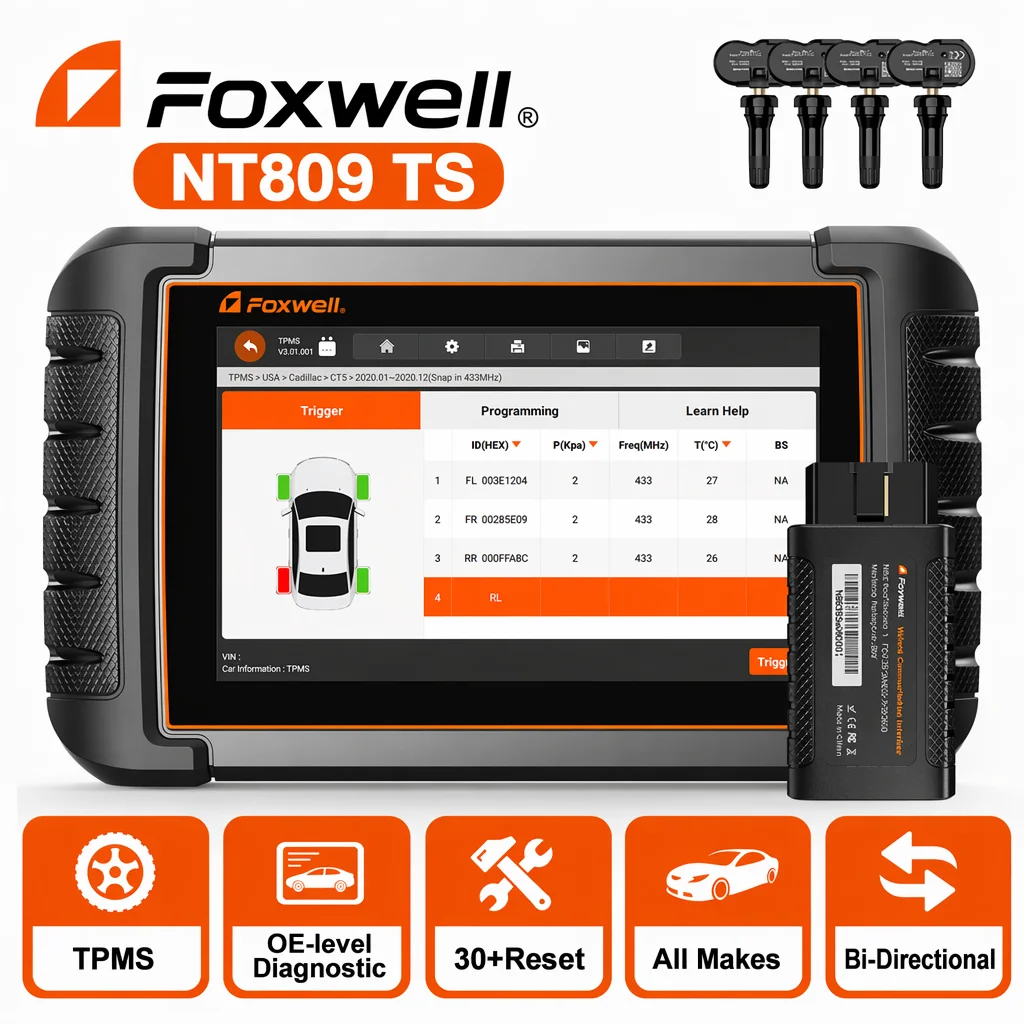 Lecteur de code OBD2 bidirectionnel FOXWELL NT809TS, outil de diagnostic, programmateur TPMS pour système complet, plus de 30 fonctions de réinitialisation