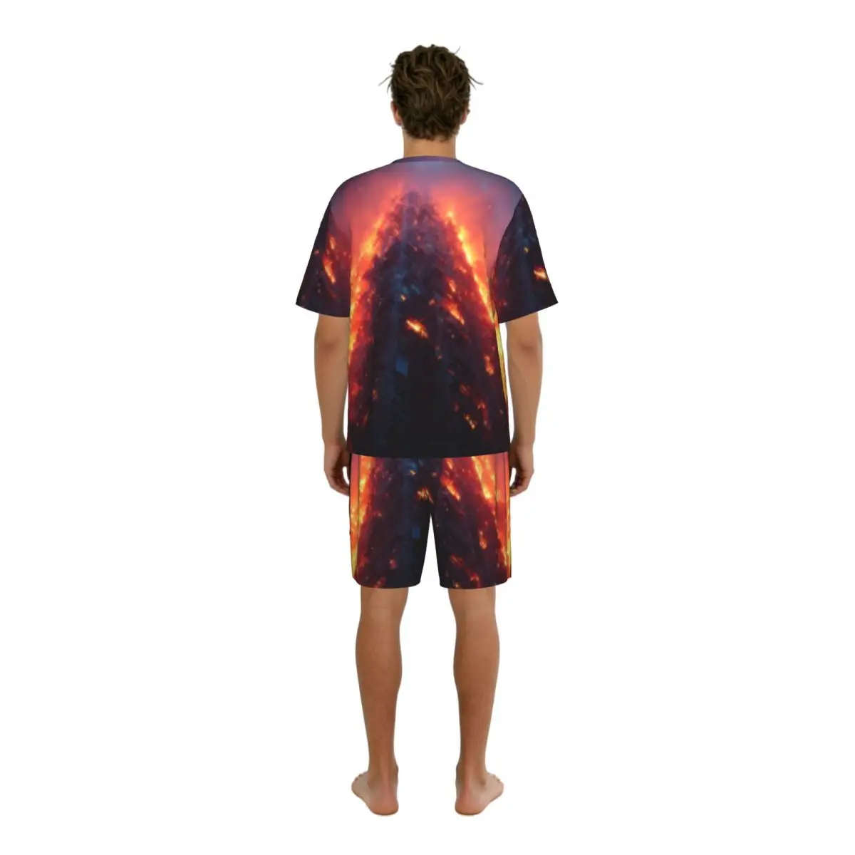 Fotografia 3: Conjunto de Pijama Casual Masculino com Camiseta de Manga Curta e Shorts, Roupas para Casa, Conjunto de Dormir