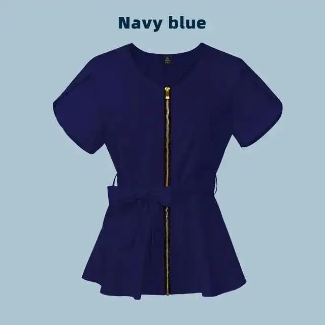 

Beauty Salon Work Short-Sleeved Belt Tops Shirt Summer Pet Shop Scrubs Costume Women Clothes Nurse Uniform Blouse