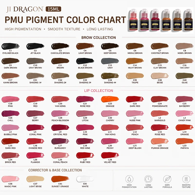 15ml Tattoo Ink Pigment Color Paint Set Mix Permanent Makeup Microblading Eyebrow Lip Eyeliner SMP Beauty PMU Body Art Supplies