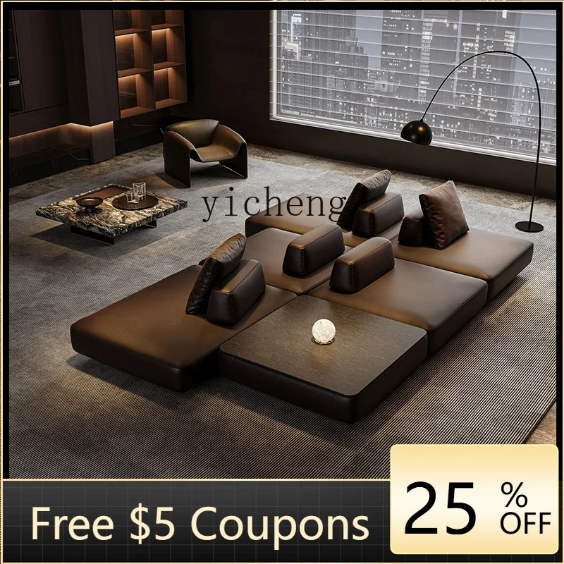 

H3-19 black minimalist module leather sofa free combination not against the wall living room horizontal hall