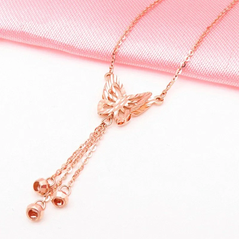 Plated 14K Rose Gold New Fashion Tassel Butterfly Neckalce for Woman Light Luxury High-end Wedding Jewelry