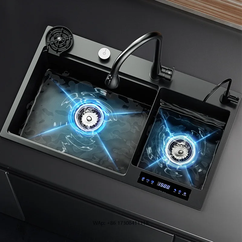 Smart Double Slot Cleaning Purification Sterilized Fruit Stainless Steel Water Catalyst Sinks Multifunctional Kitchen Sink