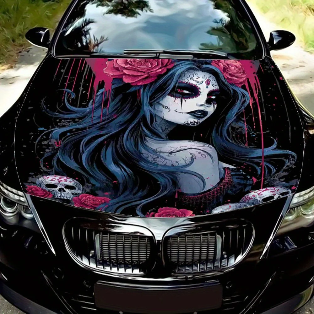 Autocollant de capot de voiture à motif de tatouage gothique pour fille, Film vinyle Durable, résistant aux rayures, protecteur de capot, cadeau auto-adhésif