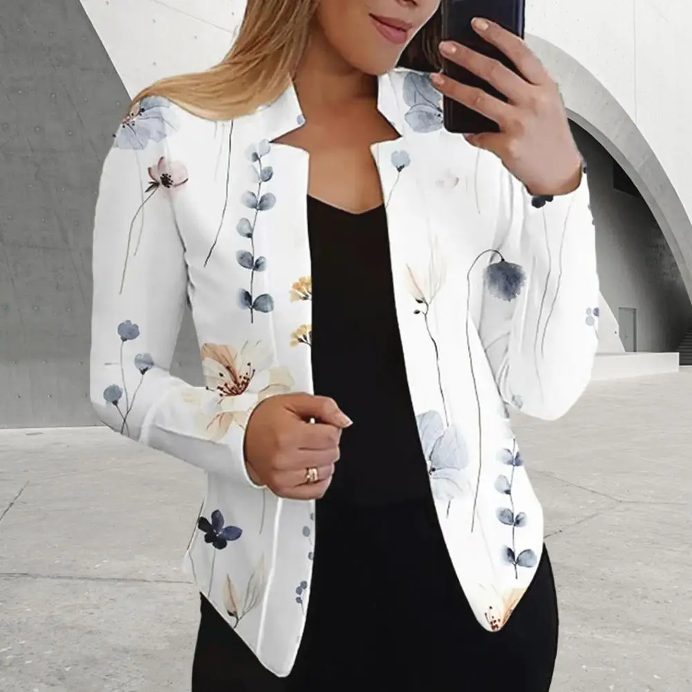 Women Suit Jacket Floral Print Stand Collar Women's Suit Jacket Elegant Office Ladies Coat with Slim Fit Blazer for Women