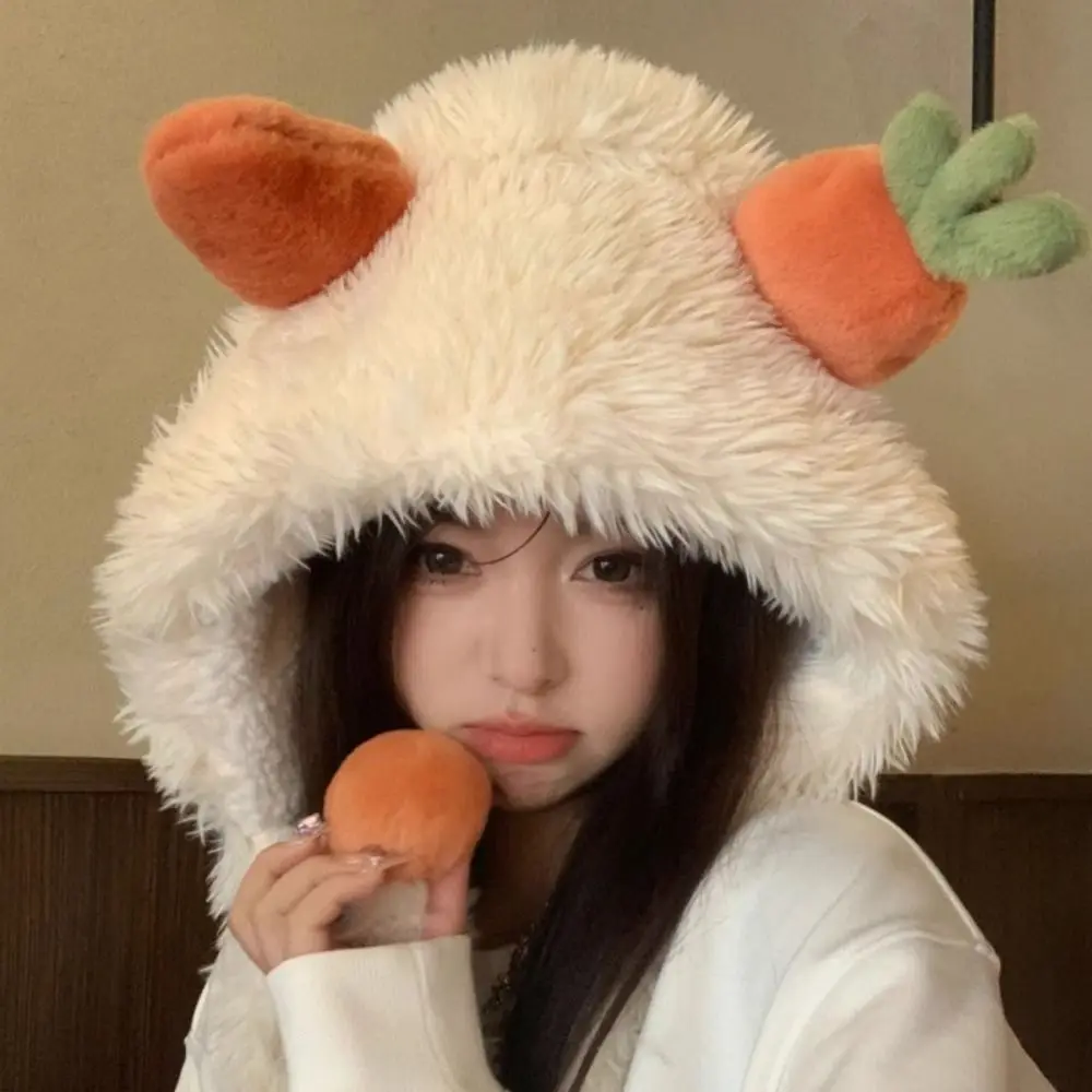 New Fashion Carrot Ear Caps Autumn Winter Soft Warm Plush Lei Feng Hat Fur Ball Big Ear Hat Ear Protection Cap