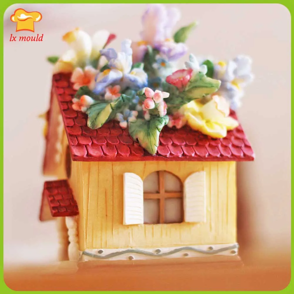 3D Flowers House Silicone Mould Cake Chocolate Ice Baking Candy Mold DIY Resin Plaster Candle Soap - Christmas House Decorations