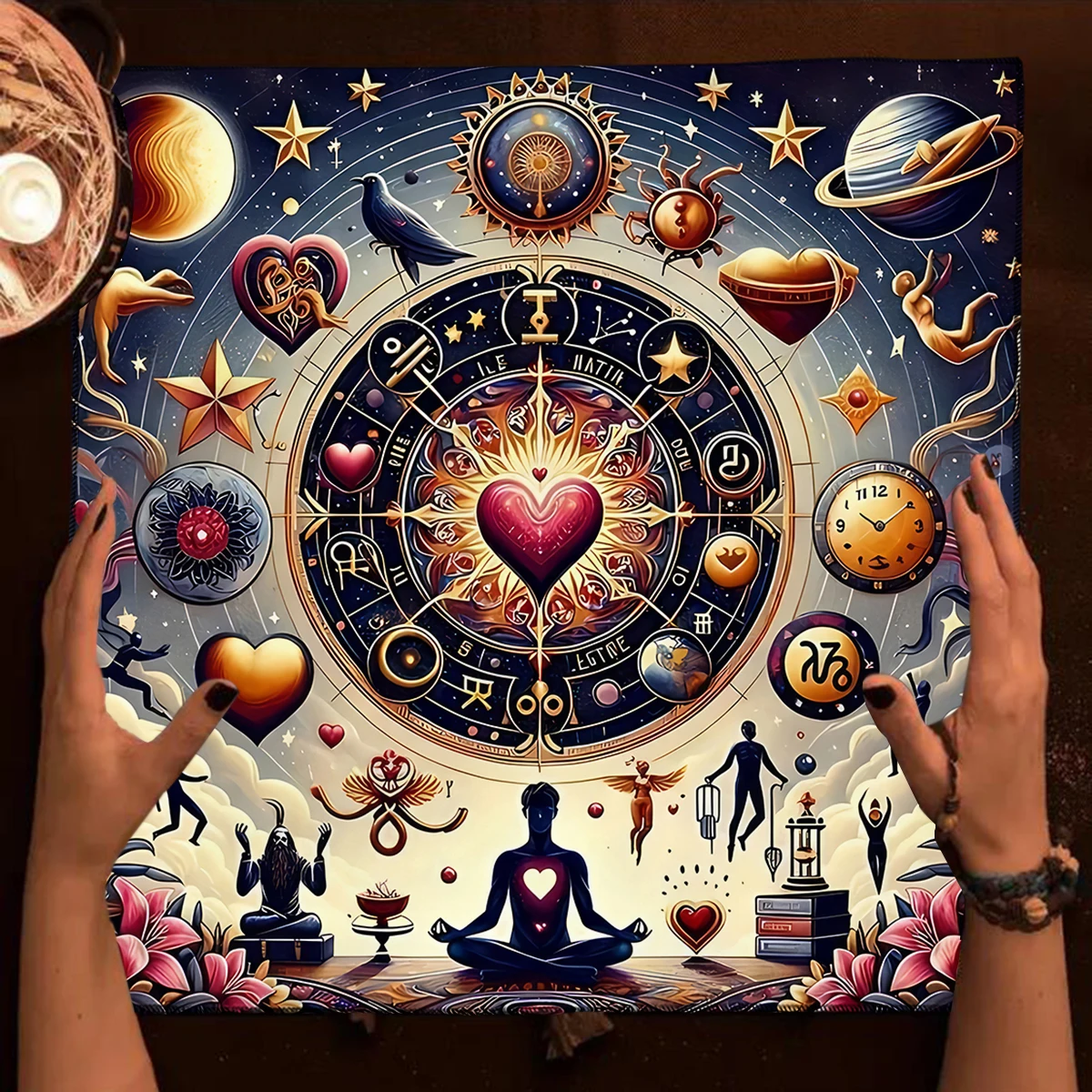 50/75/110/137cm Tarot mat Sacred Heart Celestial Symbols Tarot Tablecloth Altar Cloth Mystical Astrology Divination Cloth Tarot