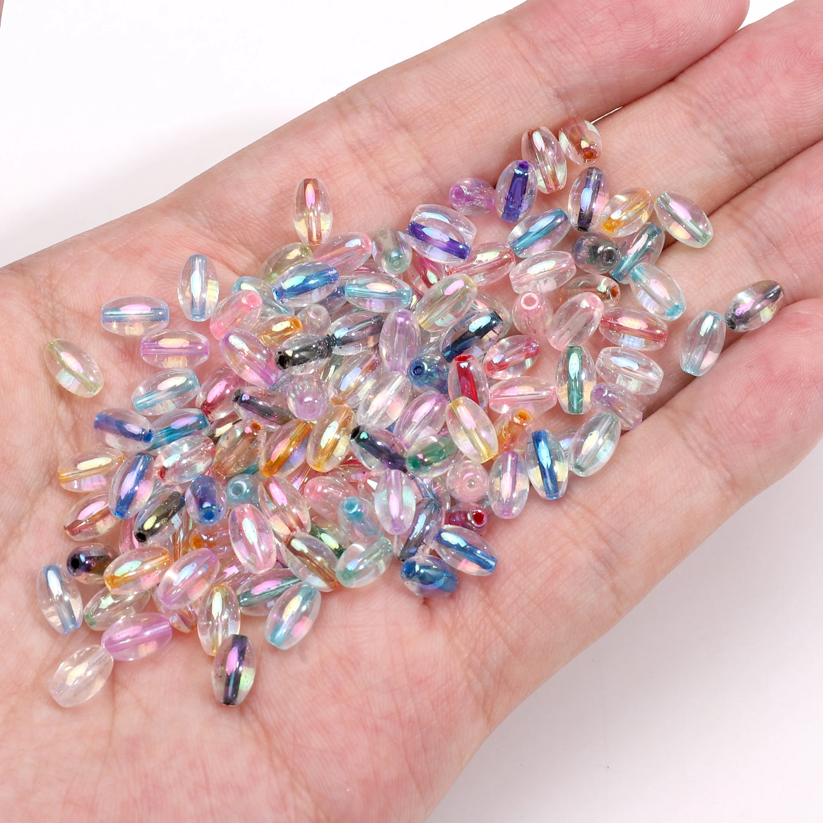 54pcs 4x7mm Oval Shape Glass Seed Beads Colorful Dye Core Loose Spacer Beads For DIY Bracelets Keychain Jewelry Making Materials