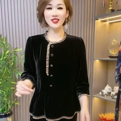 Spring and Autumn New Gold Velvet Long Sleeve Top Fashionable Small Shirt Looks Thin and Stylish Bottom Shirt for Women