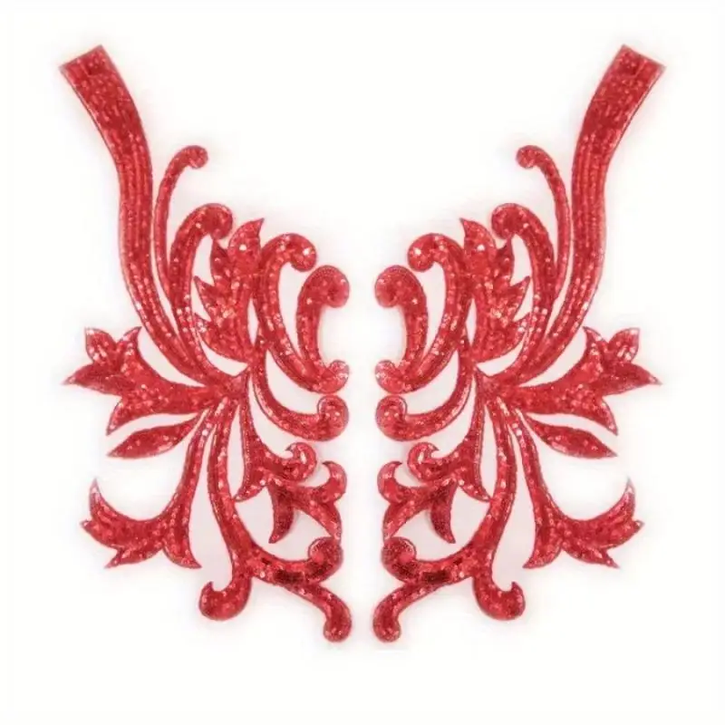 1Pair Gold and Silver Sequins Embroidered Flowers Cloth Stickers Dance Dress Decorations DIY Glue Free Patches