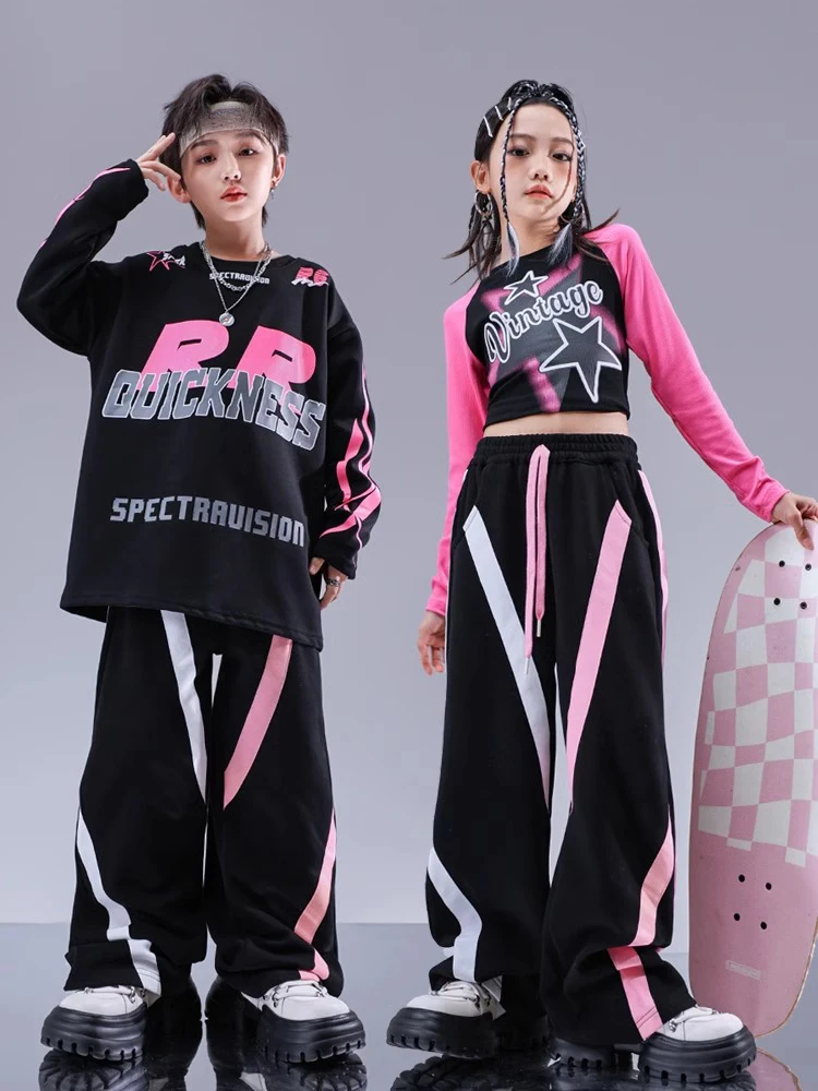 2023 Jazz Modern Dance Costumes For Girls Loose Shirts Cargo Pants Suit Boys Hip Hop Street Dance Wear Stage Clothes DQS14623