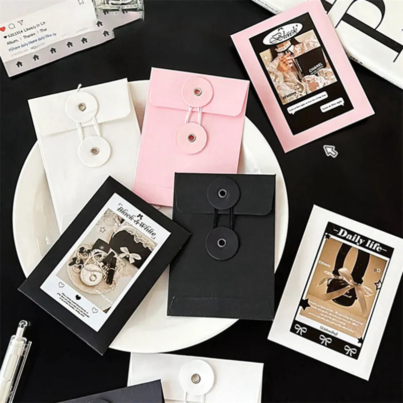 

5Pcs Kraft Paper Envelope with Button String Tie Winding Ticket File Documents Bag Letter Photos Journal Storage Budget Envelope