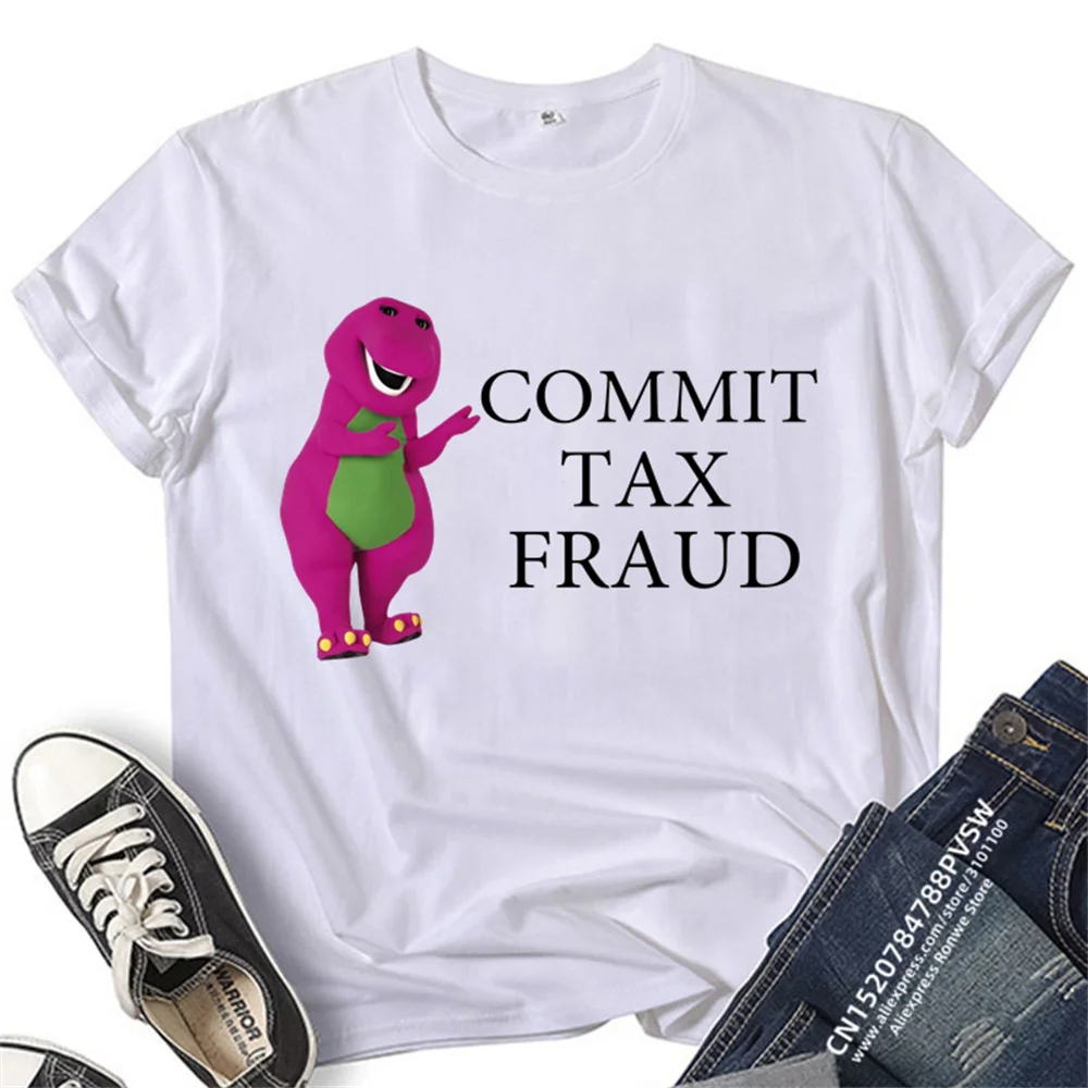 Commit Tax Fraud T Shirt Harajuku Cartoon Letter Printing T Shirt Graphic Casual Crew Neck Short Sleeve Plus Size T Shirt Women