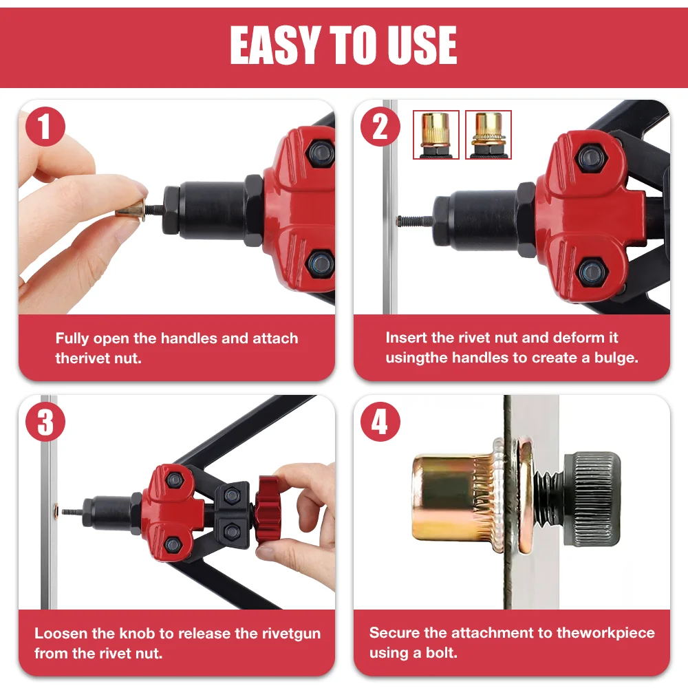 3-in-1 Rivet Gun Rivet Nut Gun Reamer Set with Tool Bag, 2.4-6.4mm Rivet Head/M3-M10 Rivet Nut Mandrel, Home Cordless Rivet Gun