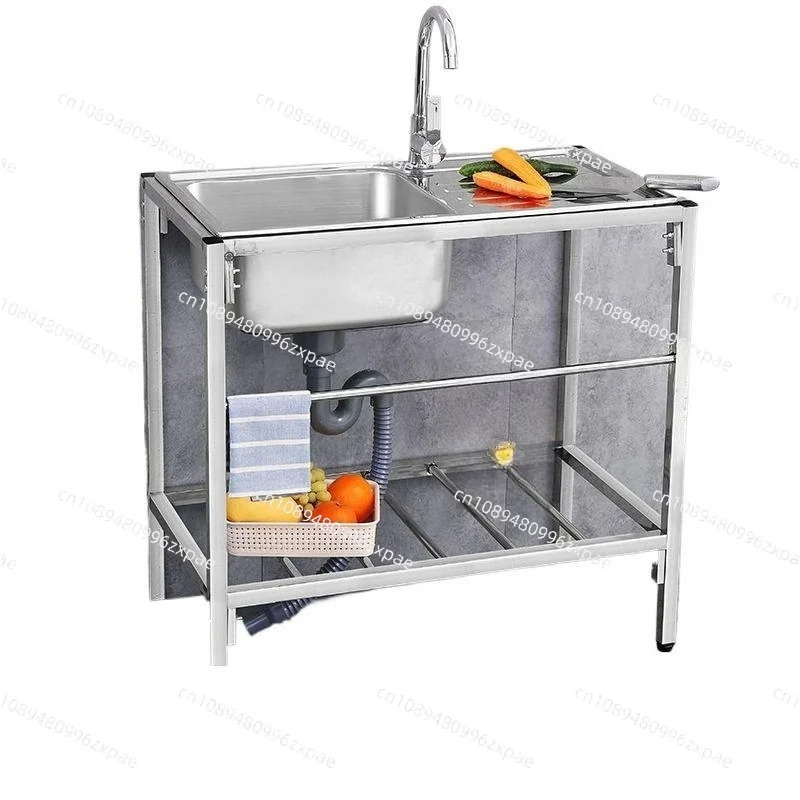 Stainless Steel Single Bowl Kitchen Sink Household Washing Basin With Freestanding Support Simple Operation Countertop Sink
