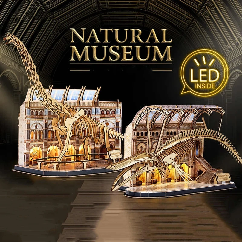 3D DIY Wooden Puzzle Natural History Museum Model Apatosaurus Blue Whale Miniature Skeleton Assemble Toy Children Adult Gift