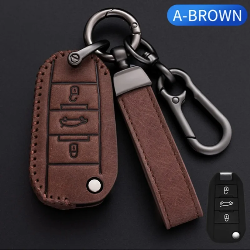 

Oli Leather Shell For Peugeot 208 2008 308 3008 408 508 107 301 Citroen C4 CACTUS C5 DS4 DS5 Car Key Cover Case Holder Fob