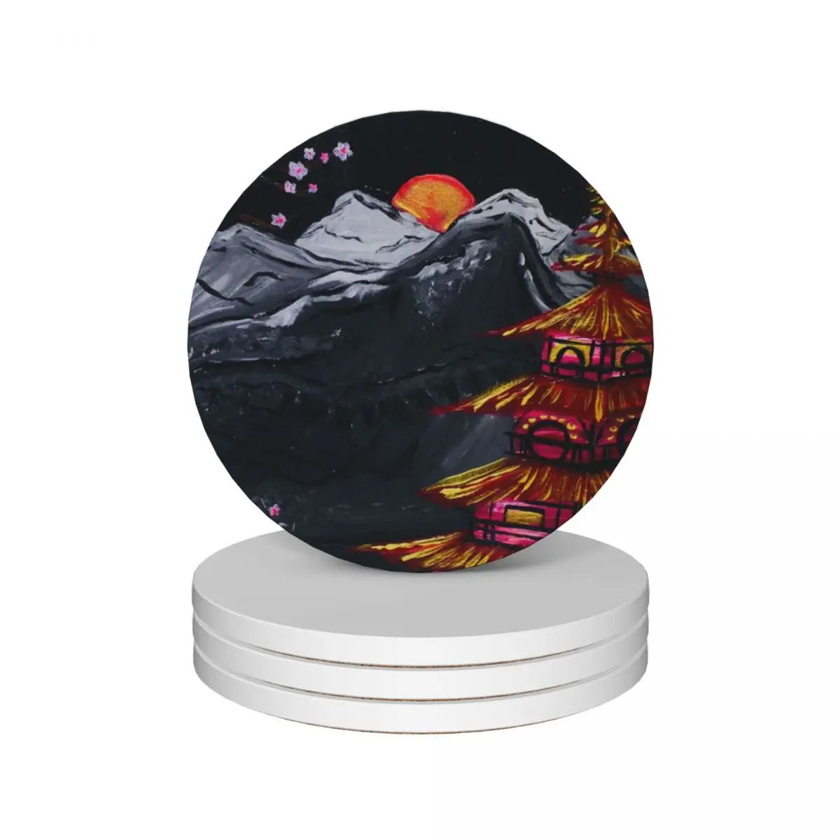 Sakura Sunrise -YLM_arts Ceramic Coasters (Set of 4) black Creative ceramic stand tea cup holders Coasters