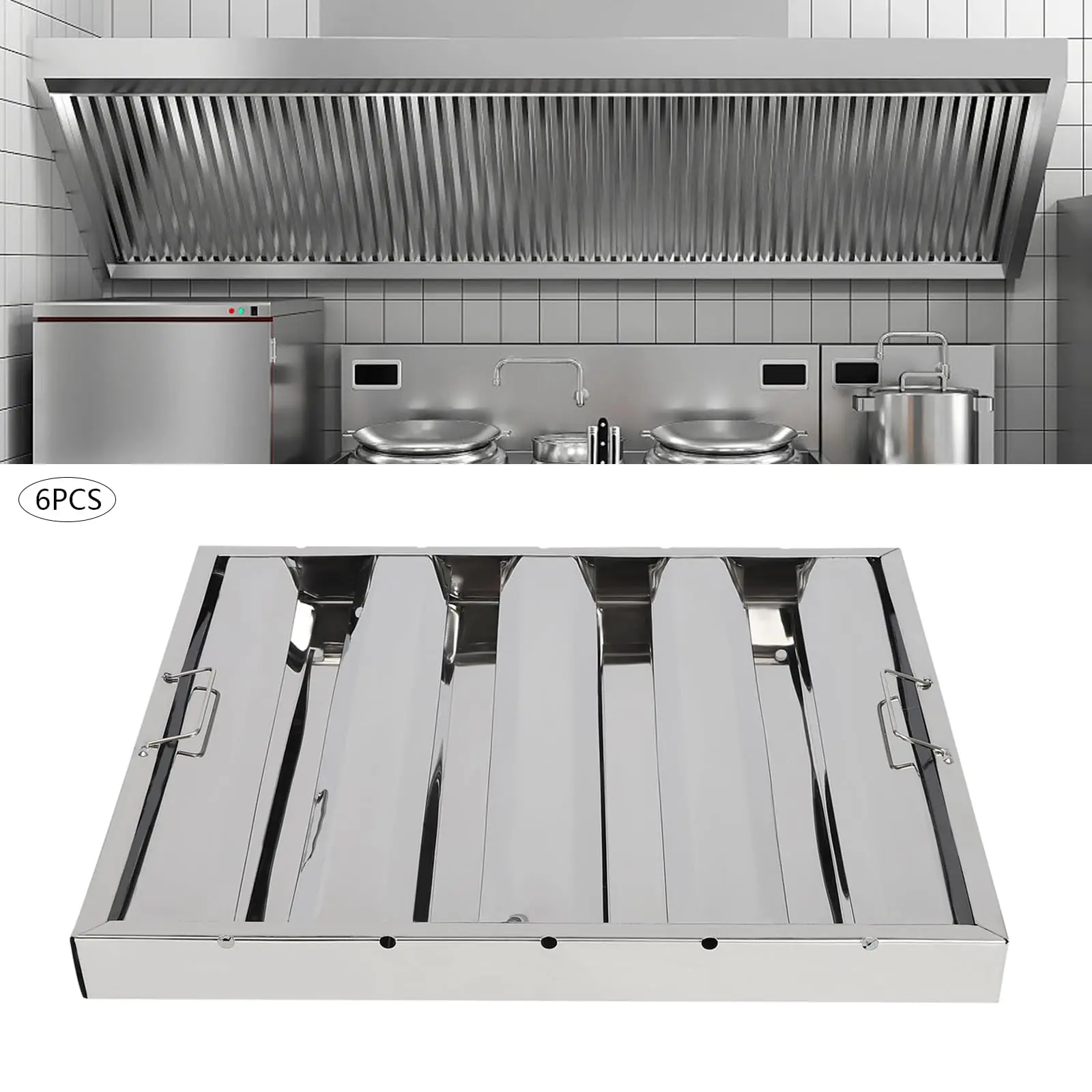 6パックフードフィルター、ステンレス鋼4溝業務用レンジフードフィルター、グリース定格キッチン排気用レンジフードフィルター