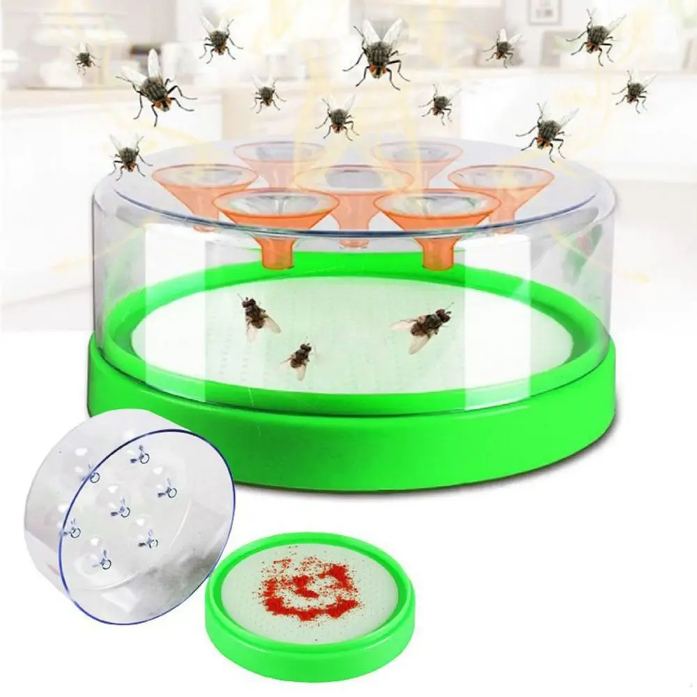 Practical 7 Holes Automatic Fly Trap Safe Reusable Plastic Fly Trap Box Non-Toxic Durable Pest Trap Device Garden