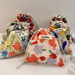 Cotton Fabric Floral Drawstring Bags Cosmetic Bag Lipstick Toiletry Makeup Organizer Coin Pocket Bags Purse Canvas Storage Bag