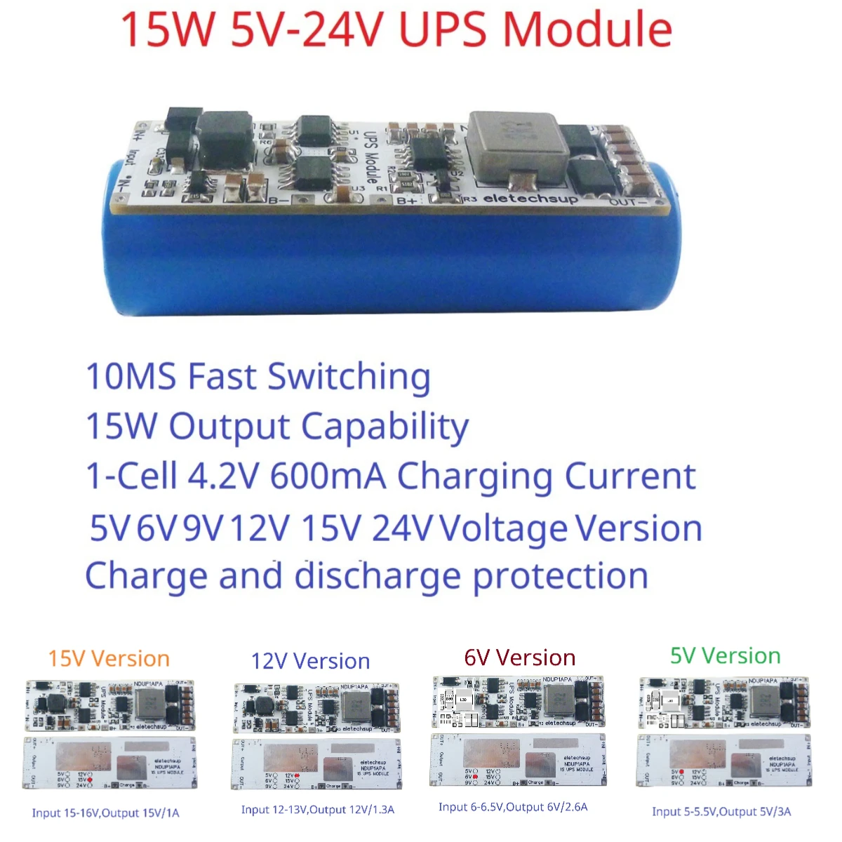 High Efficiency Large Power DC 5V 6V 9V 12V 15V 24V UPS Module IN-OUT 3.7V 4.2V Lithium Battery Charger Discharge Home Network