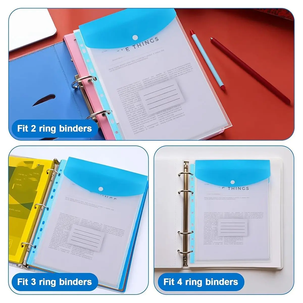 A75K A4 Plastic Wallets, 12 Pack Expandable Document Files with Button for School, , Home, Travel