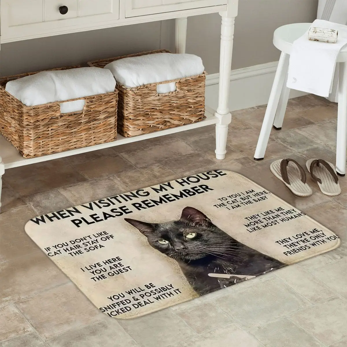 Cat Logo Art Remember When Visiting My Home Anti-slip Doormat Floor Mat Carpet Rug for Kitchen Entrance Home Balcony Footpad Mat