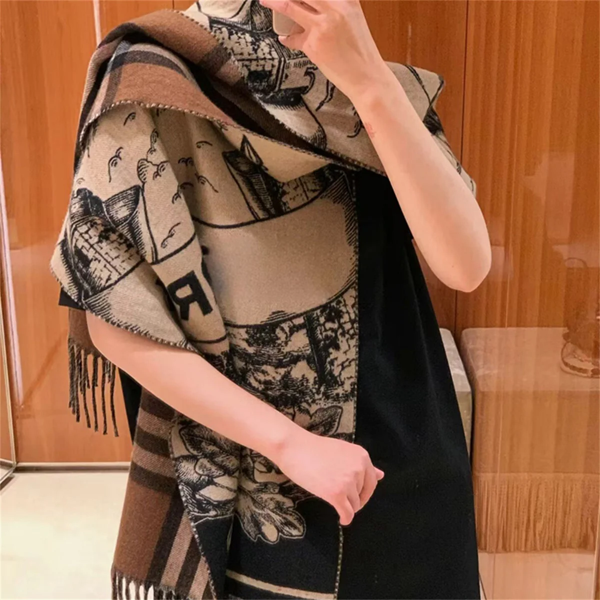 

Women Winter Fashion Pashmina Long Shawl Soft Cashmere Tessles Stoles War-horse Pattern Scarf Thick Muffler Warmer Outdoor