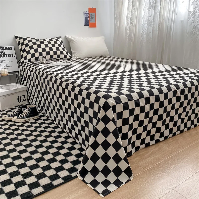 Checkerboard Bedding Set  Filler White Black Duvet Cover Pillowcase Flat Sheet Single Queen Size Washed Cotton Boys Bedclothes