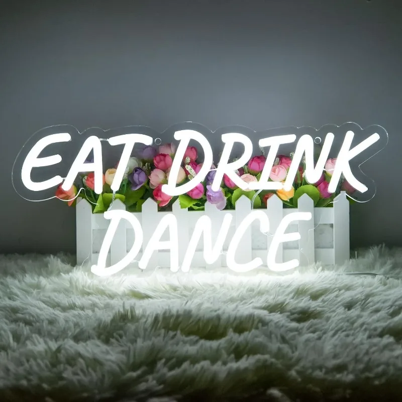 

XM Eat Drink Dance Neon Light for Wall Decoration,White Eat Drink Dance LED Neon Light,Restaurant,Party,Bar,USB Powered