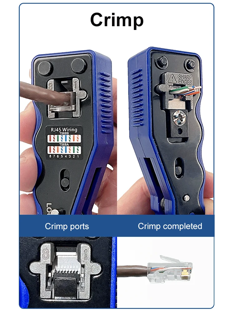 RJ45 Rede Crimper Ferramentas, cabo Ethernet Stripper, através do furo Conector, CAT5/6/7 Alicate, Pressionando Braçadeira de Fio, Tongs Clip