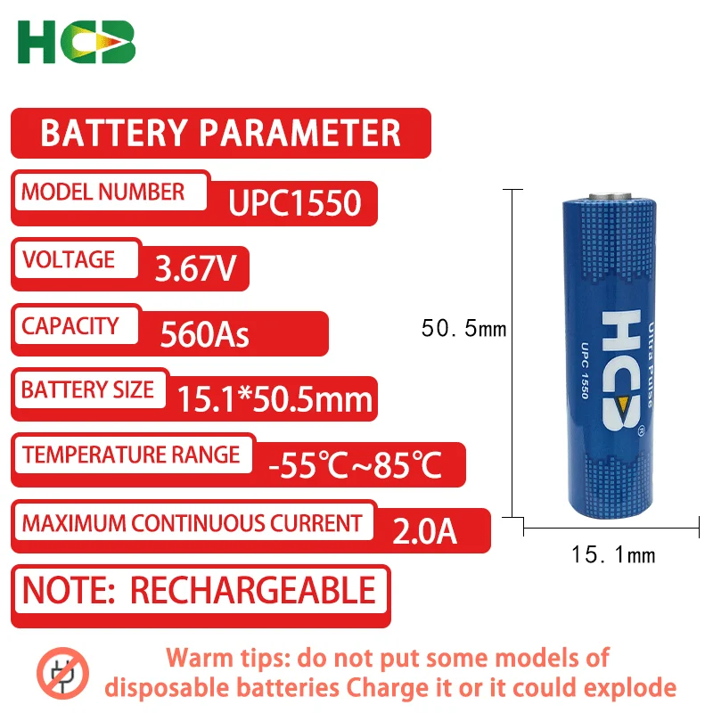 HCB UPC1550 Add XH2.54 Plug Rechargeable Llithium Battery Capacitors Gas meters Water Meters Flow Meters GPS Locators