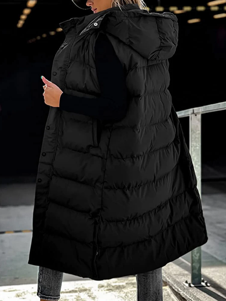 Frauen Winter jacke ärmellose Kapuze Reiß verschluss Puffy Weste solide warme Wintermantel