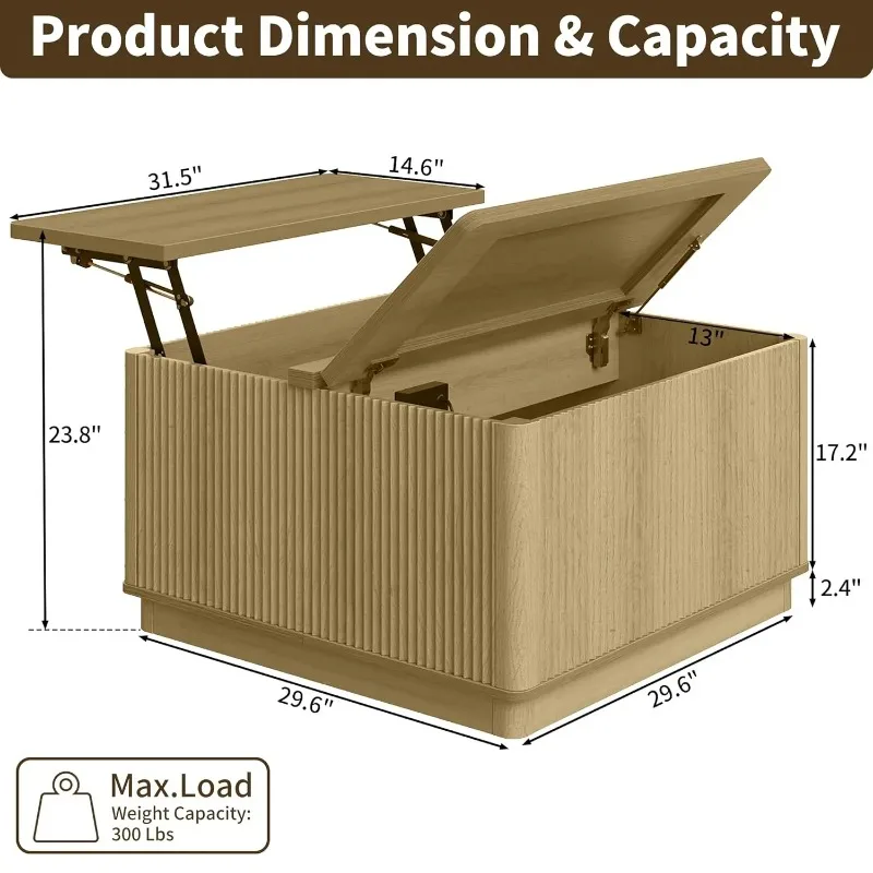 #Lift Top Coffee Table with Storage LED Light Power Outlet Wooden Center Table for Living Room Home Office Natural, Customized