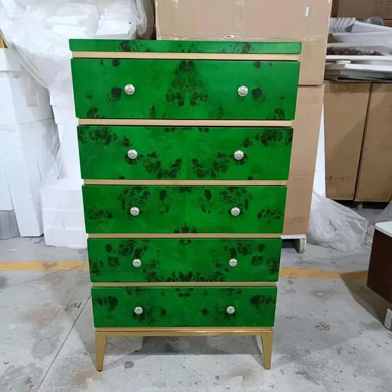 

Solid Wood Chest of Drawers Emerald Five Buckets Storage Cabinet Light Luxury Cabinet