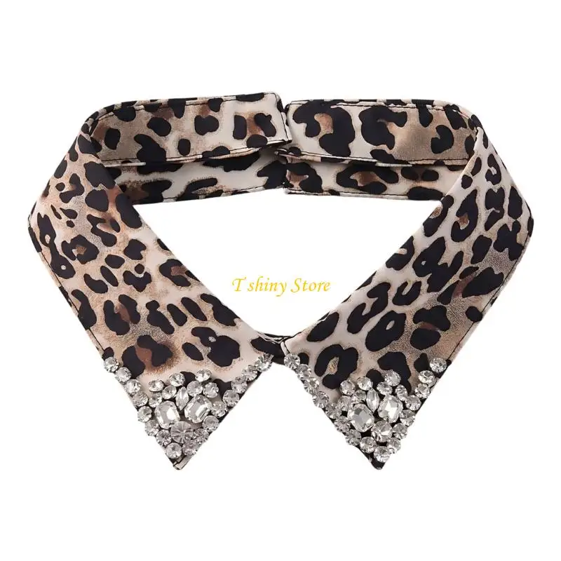 

N58F Premium Leopard Detachable Neckpiece with Stones Print Neck Accessory