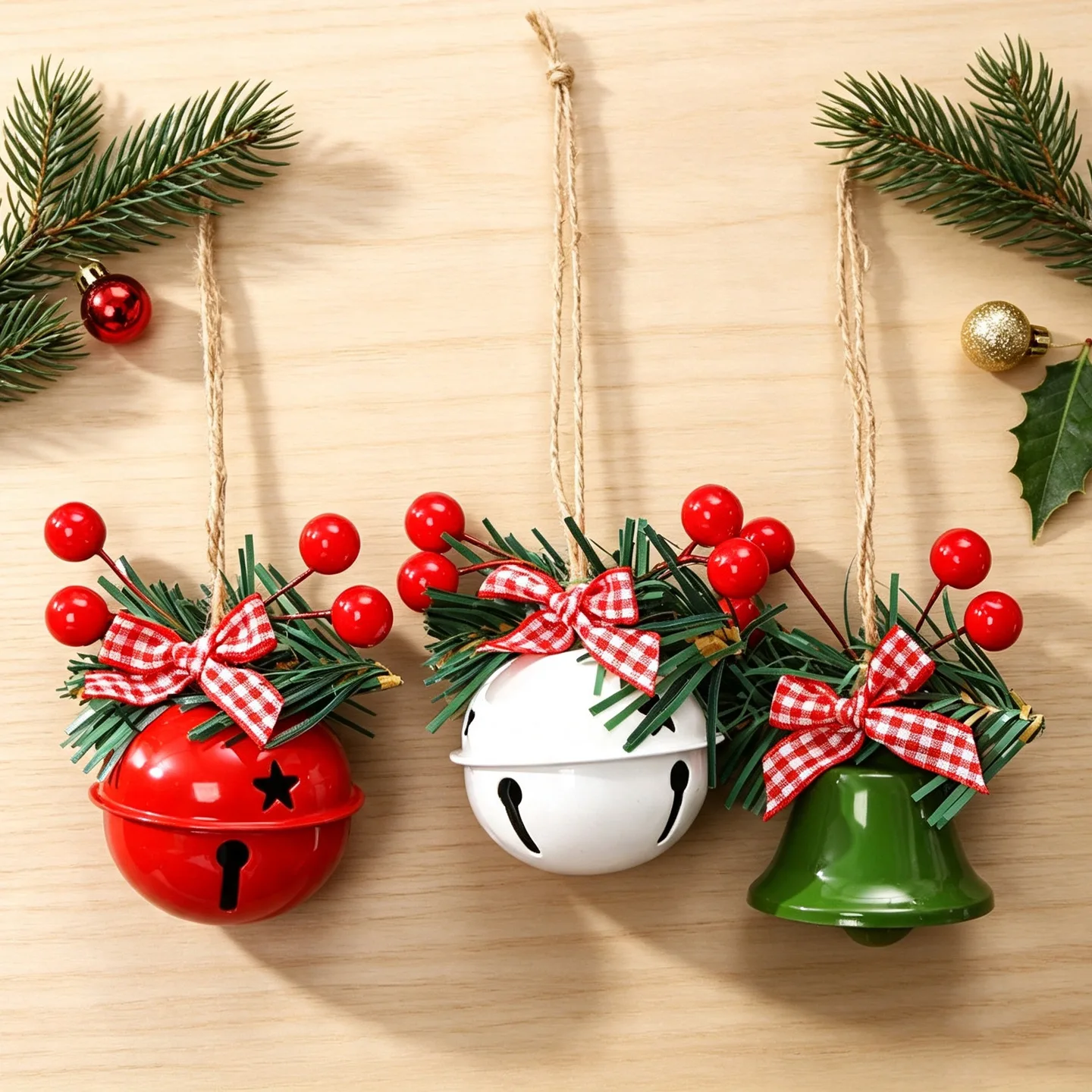 Christmas Bell Hanging Ornament Metal Iron Ringing for Tree DIY Craft Prop Window Home Party Decor Gold Red Lightweight