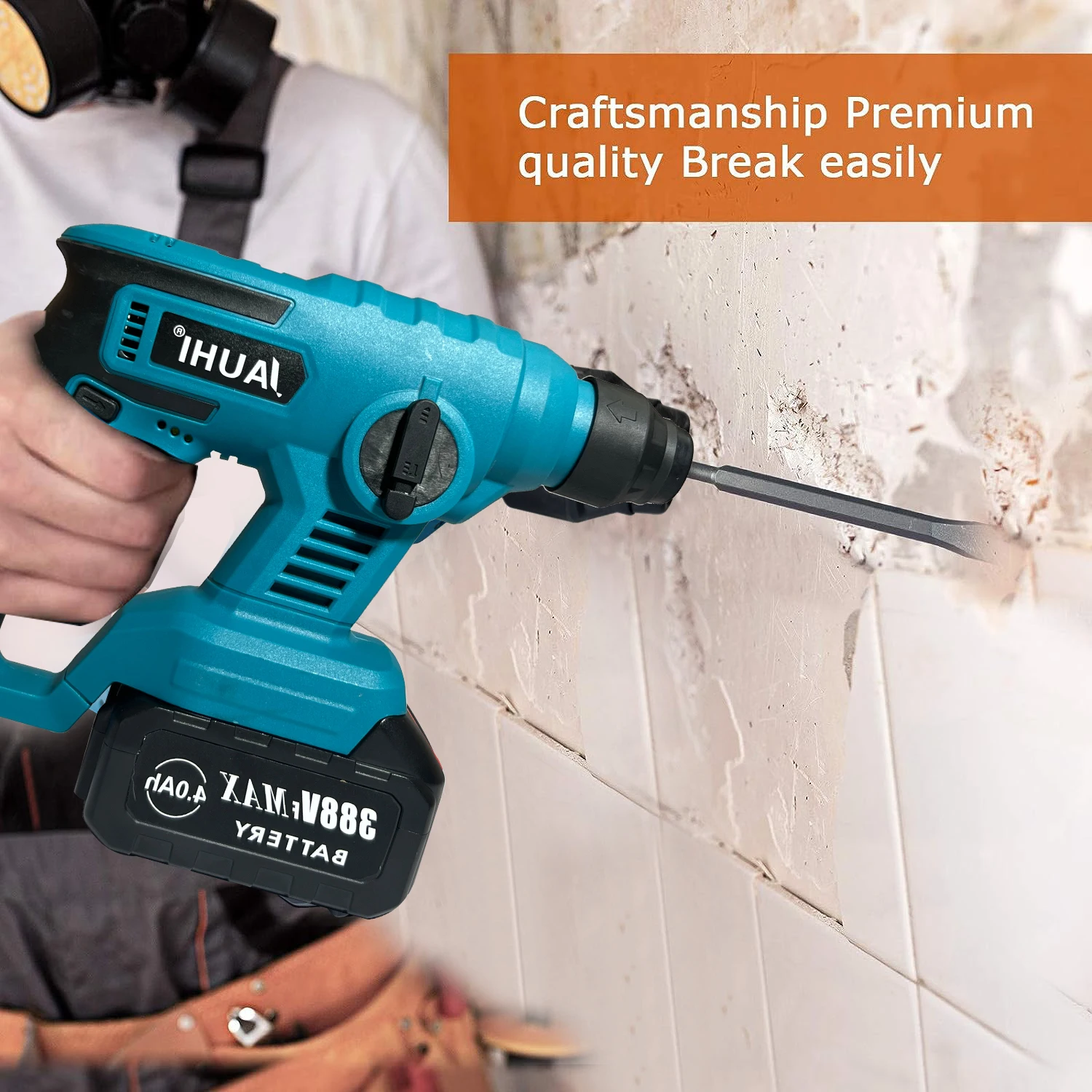 JAUHI 1000W Cordless Hammer Drill 3600RPM Brushless Multifunctional Rotary Electric Hammer Drill for Makita 18v Battery