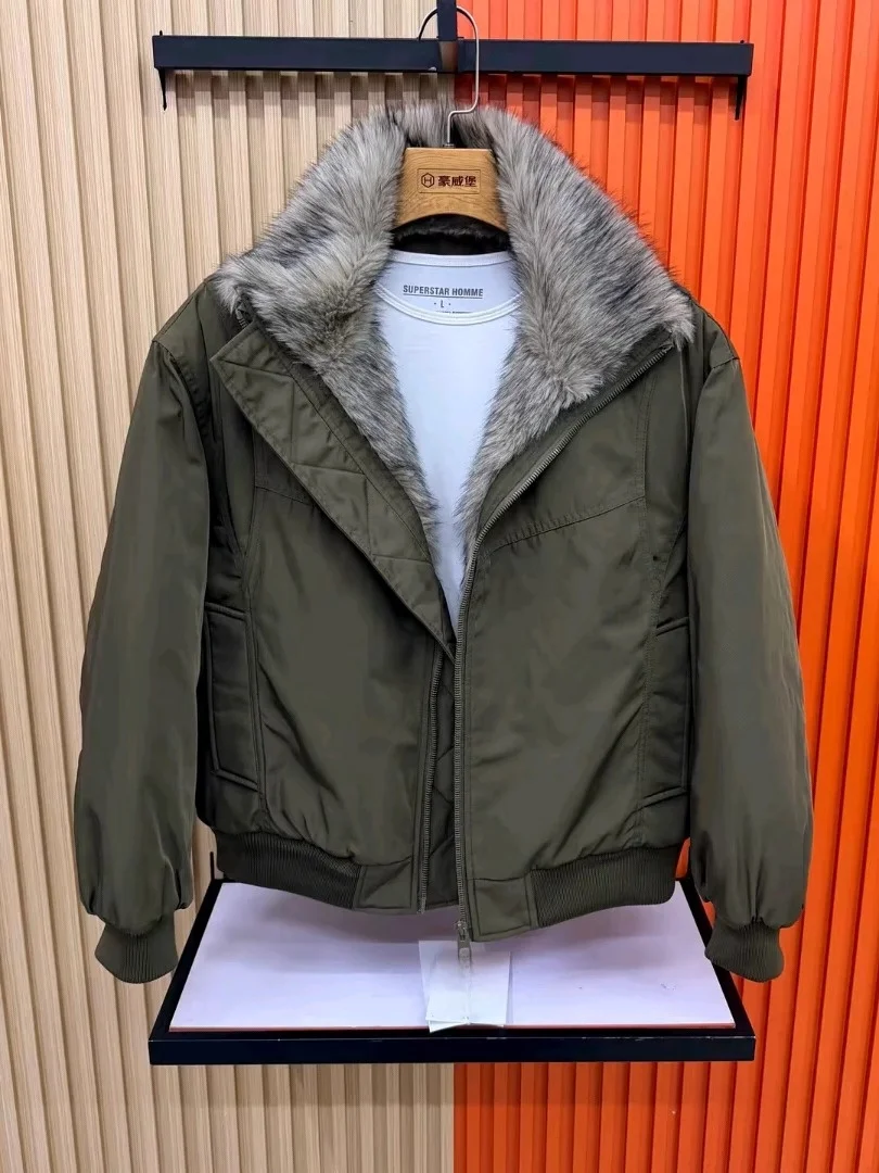 

High Quali Men's Cotton Jaet Coat with Large Fur Collar New Winter Faion Busin Casual Versatile Sli 6692