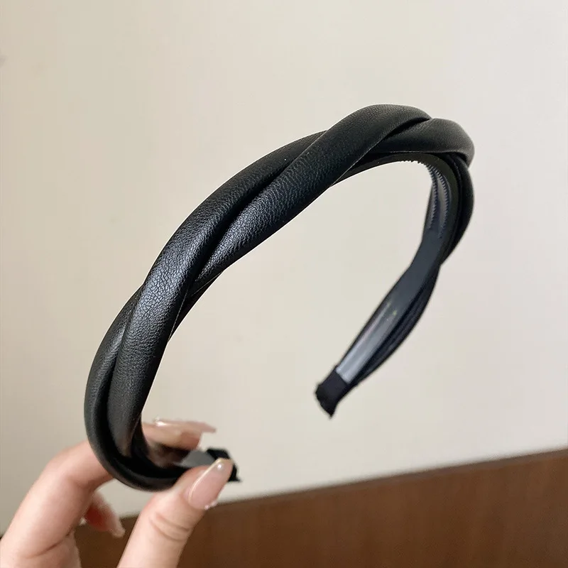 Neue Mode Frauen Stirnband Pu Leder Haarban Haar Reifen verdreht geflochtene rutsch feste Kopf bedeckung Mädchen Vintage Turban Haarschmuck – Detail 6
