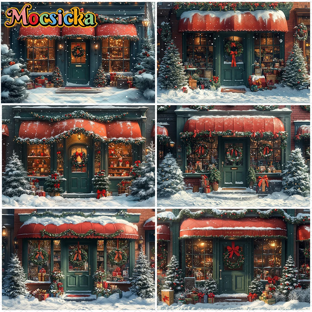 

Mocsicka Christmas Store Backgrounds Photography Snowflake House Tree Children Baby Photo Backdrop Gifts Shop Decorations Banner